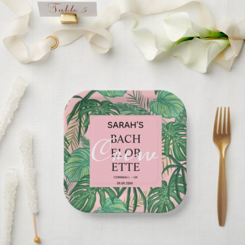 Bachelorette Tropical Pink Exotic Palm  Paper Plates