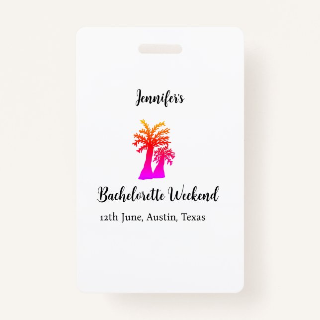 Bachelorette weekend coconut tree club add name  badge (Front)