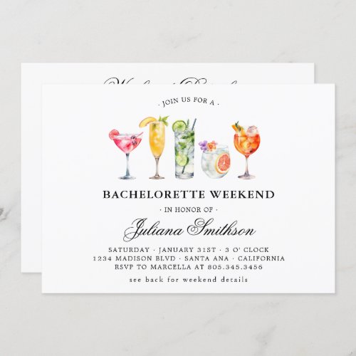 Bachelorette Weekend Drinks  Details Invitation