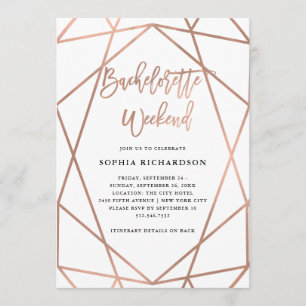Bachelorette Weekend Faux Rose Gold Geometric Invitation