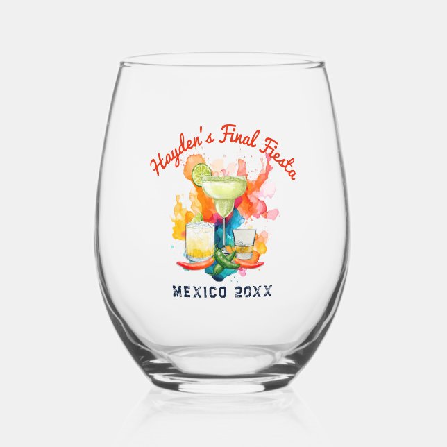 Bachelorette Weekend Final Fiesta Personalized  Stemless Wine Glass (Front)