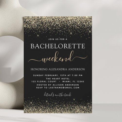 Bachelorette Weekend Gold Modern Glitter Party Invitation