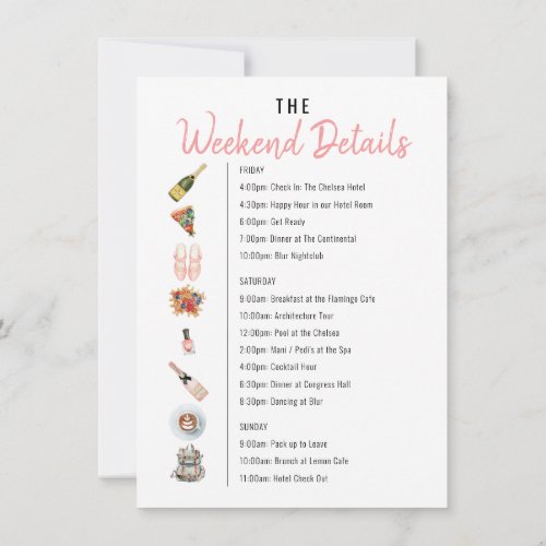 Bachelorette Weekend Icon Itinerary Flamingo Invitation