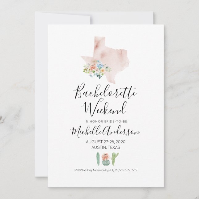 Bachelorette Weekend in Austin Texas Invitation (Front)