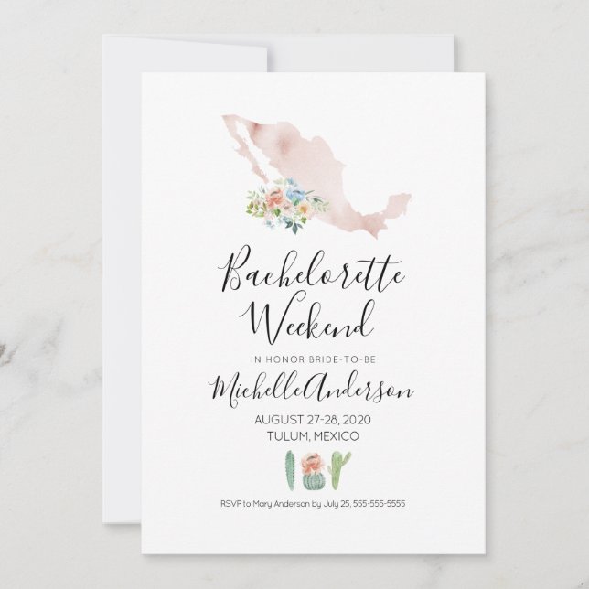Bachelorette Weekend in Mexico Invitation (Front)