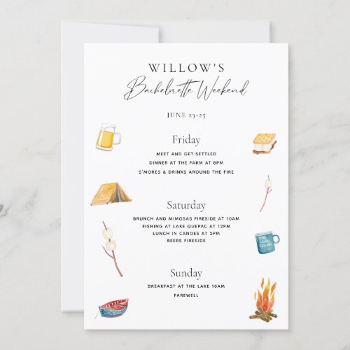 Bachelorette Weekend in the Woods Itinerary Invitation
