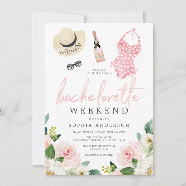 Bachelorette Weekend Itinerary Airy Blush Floral Invitation (Front)