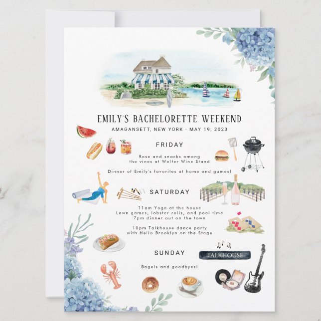 Bachelorette Weekend Itinerary | Amagansett, NY Invitation (Front)