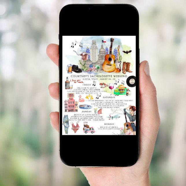 Bachelorette Weekend Itinerary | Austin, Texas Invitation (Front Digital)