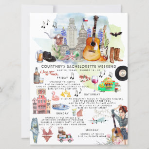 Bachelorette Weekend Itinerary   Austin, Texas Invitation