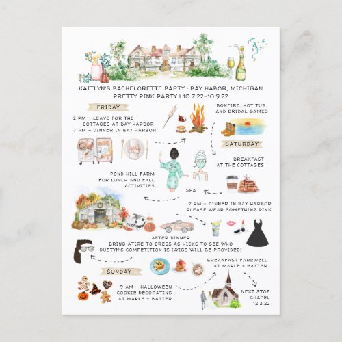 Bachelorette Weekend Itinerary  Autumn Halloween Invitation Postcard