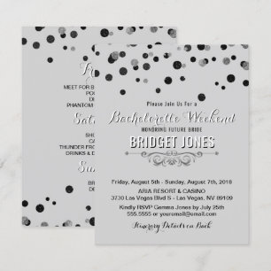 Bachelorette Weekend Itinerary Black Silver Gray Invitation