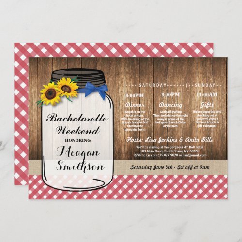 Bachelorette Weekend Itinerary Bridal Jar Red  Invitation