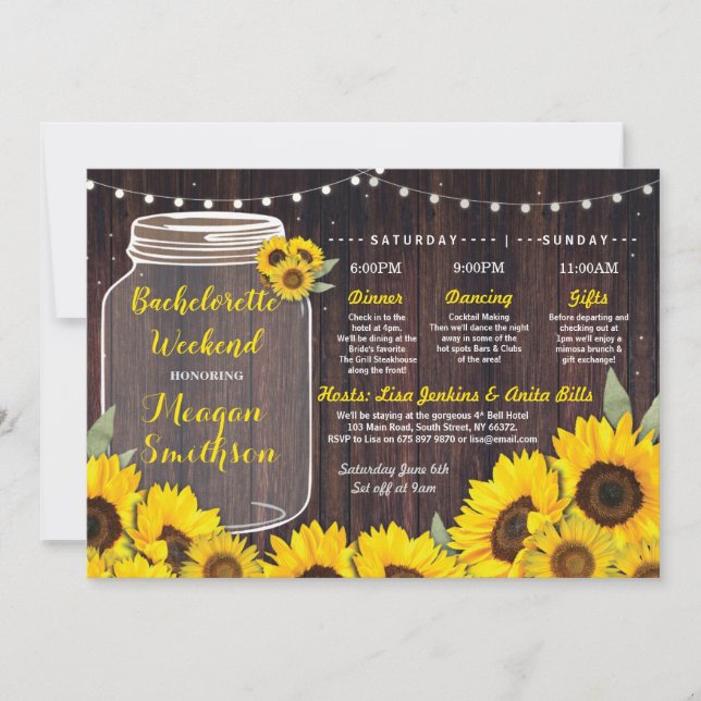 Bachelorette Weekend Itinerary Bridal Sunflower Invitation (Front)
