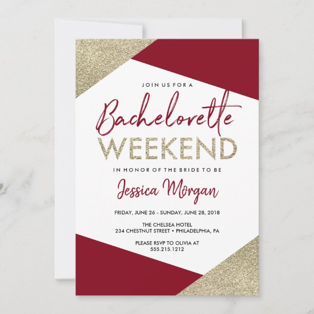 Bachelorette Weekend Itinerary Burgundy Invitation (Front)