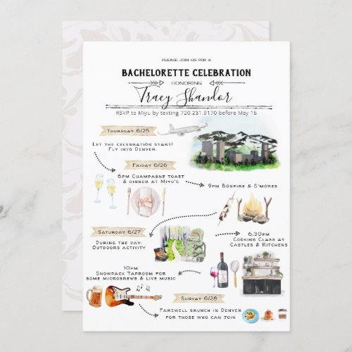 Bachelorette Weekend Itinerary  Denver Colorado Invitation