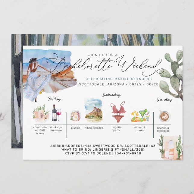 Bachelorette Weekend Itinerary | Desert Cactus Inv Invitation (Front/Back)