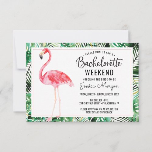 Bachelorette Weekend Itinerary Flamingo Tropical Invitation