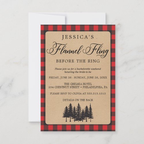 Bachelorette Weekend Itinerary Flannel Fling Invitation