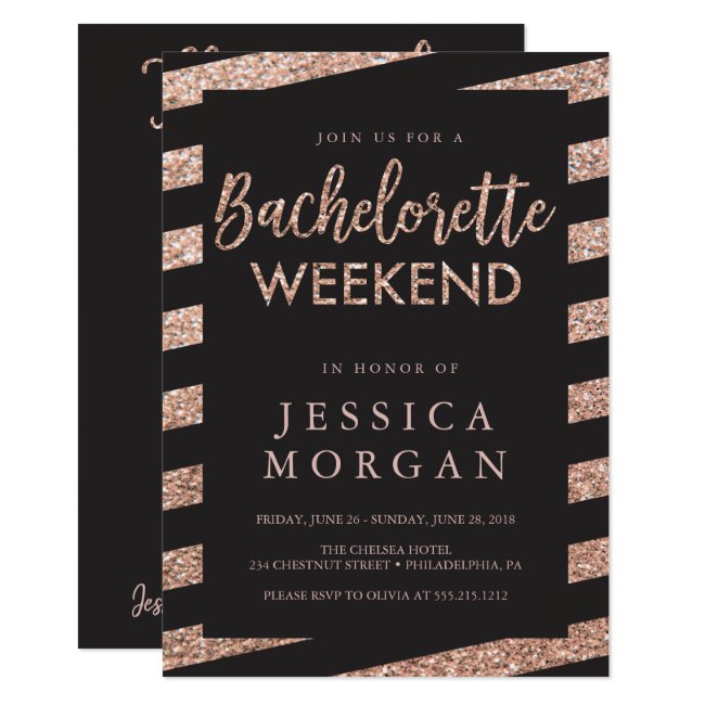Bachelorette Weekend Itinerary Glitter Stripes Invitation
