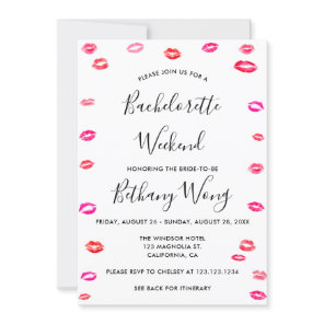 Bachelorette Weekend Itinerary Kiss Lipstick Invitation