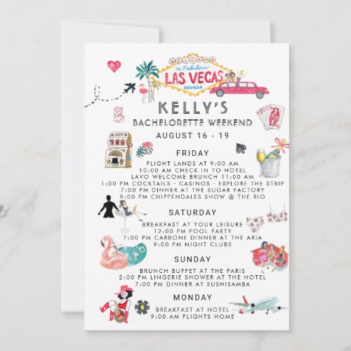 Bachelorette Weekend Itinerary  Las Vegas Invitation