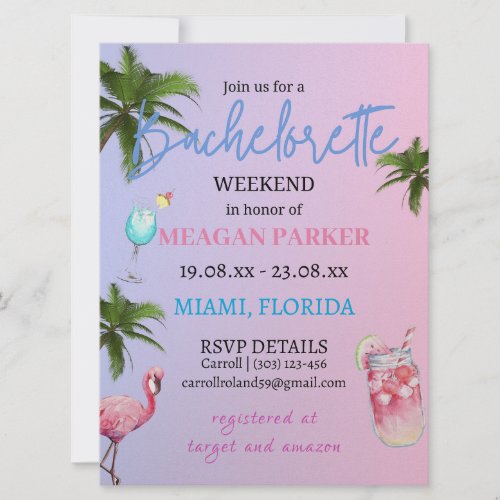 Bachelorette Weekend Itinerary  Miami Beach Invitation