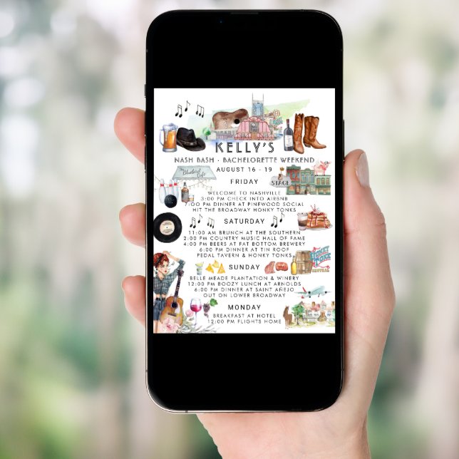 Bachelorette Weekend Itinerary | Nashville Invitation (Front Digital)