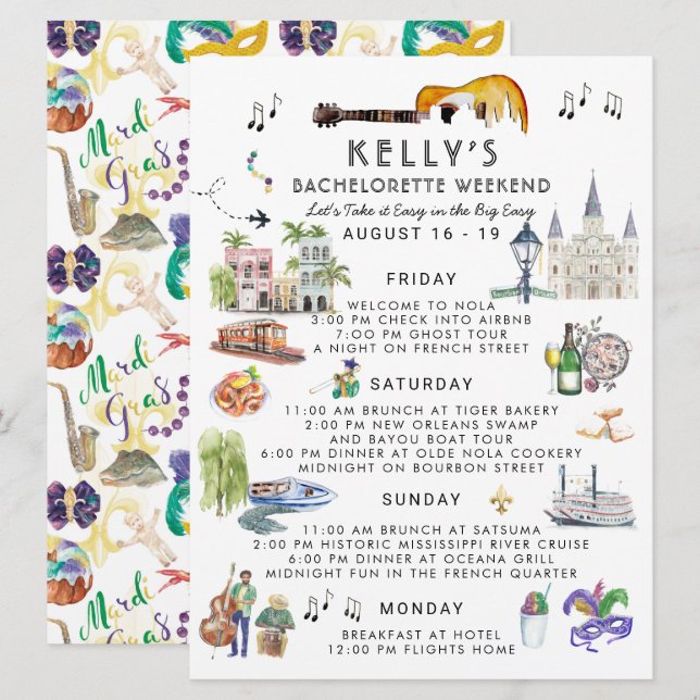 Bachelorette Weekend Itinerary | New Orleans  Invitation (Front/Back)