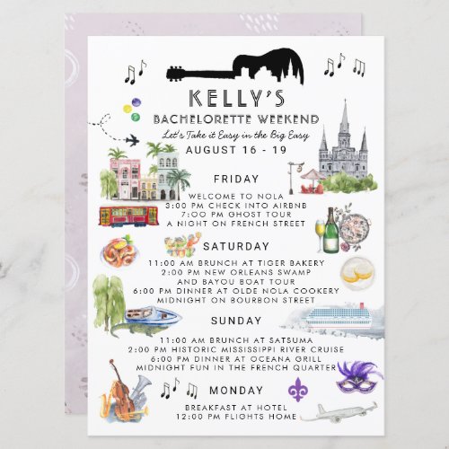 Bachelorette Weekend Itinerary  New Orleans Invitation
