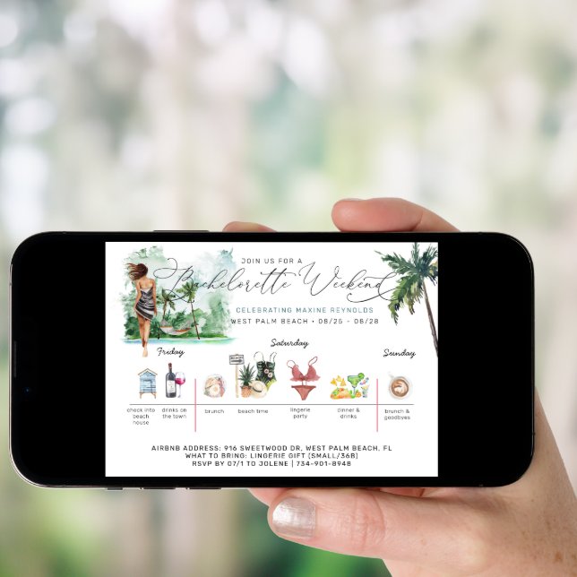 Bachelorette Weekend Itinerary | Palm Beach Invitation (Front Digital)