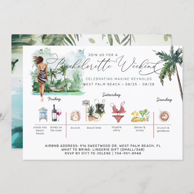 Bachelorette Weekend Itinerary | Palm Beach Invitation (Front/Back)