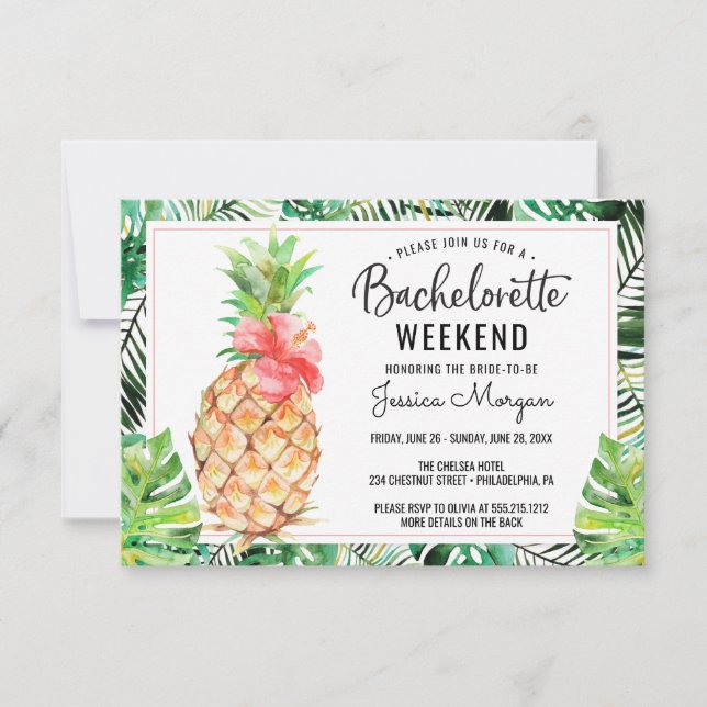 Bachelorette Weekend Itinerary Pineapple Tropical Invitation (Front)