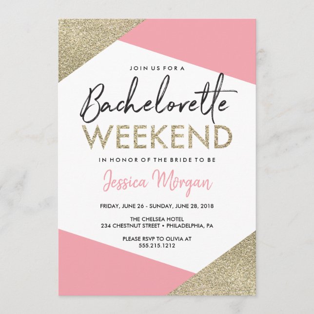 Bachelorette Weekend Itinerary Pink and Gold Program (Front)