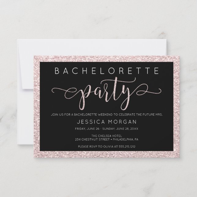 Bachelorette Weekend Itinerary Rosé Gold Invite (Front)