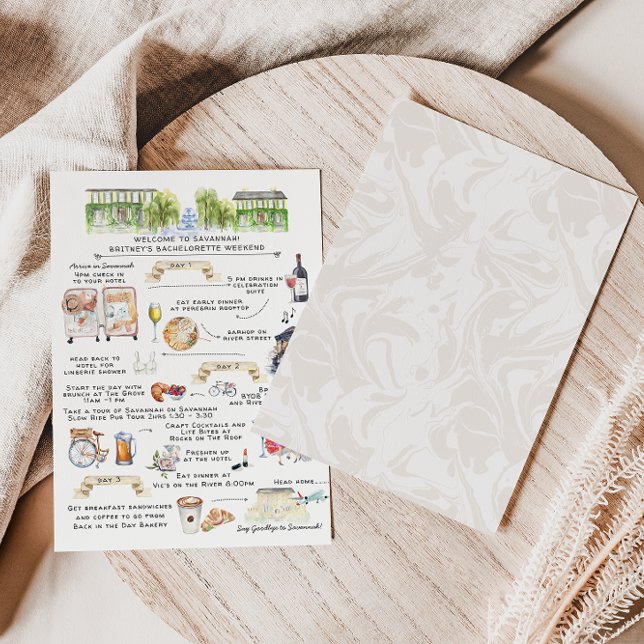 Bachelorette Weekend Itinerary | Savannah, Georgia Invitation Postcard (Creator Uploaded)