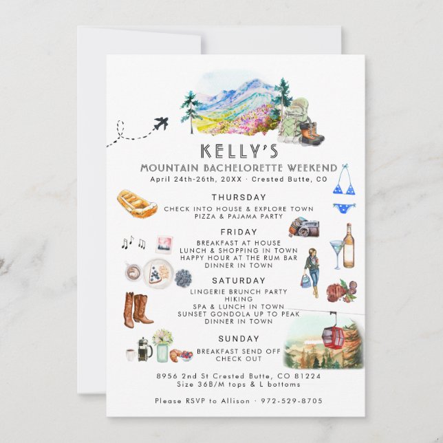 Bachelorette Weekend Itinerary | Summer Camp Invitation (Front)