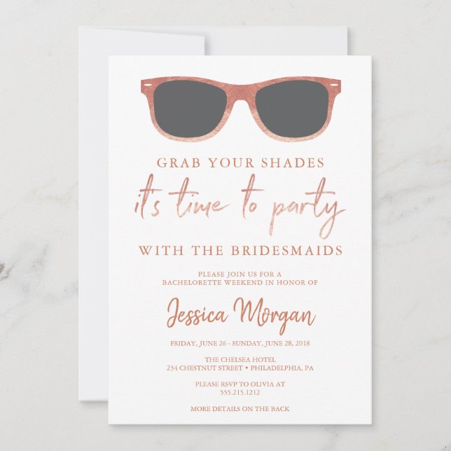 Bachelorette Weekend Itinerary Sunglasses Invitation (Front)