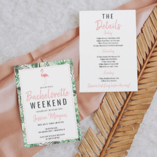 Bachelorette Weekend Itinerary Tropical Flamingo Invitation