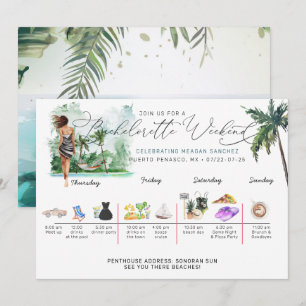 Bachelorette Weekend Itinerary Tropical Palm Invitation
