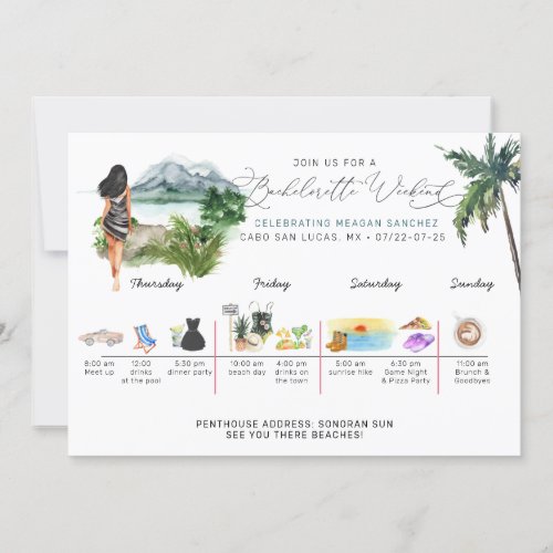 Bachelorette Weekend Itinerary  Tropical Palm  Invitation