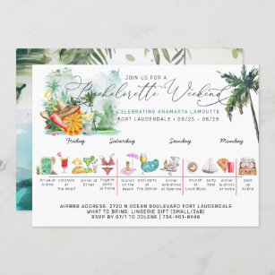 Bachelorette Weekend Itinerary   Tropical Palm Invitation