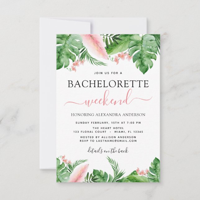 Bachelorette Weekend Itinerary Tropical Palms Invitation (Front)