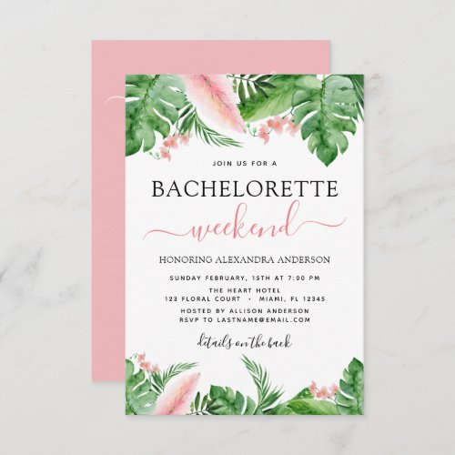 Bachelorette Weekend Itinerary Tropical Palms Invitation