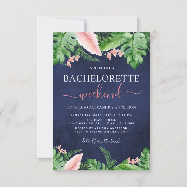 Bachelorette Weekend Itinerary Tropical Palms Invitation (Front)