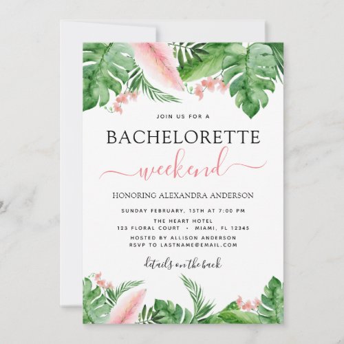Bachelorette Weekend Itinerary Tropical Palms Invitation