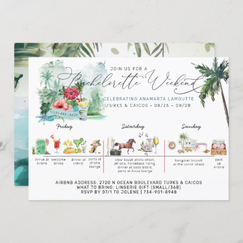 Bachelorette Weekend Itinerary  Turks  Caicos Invitation