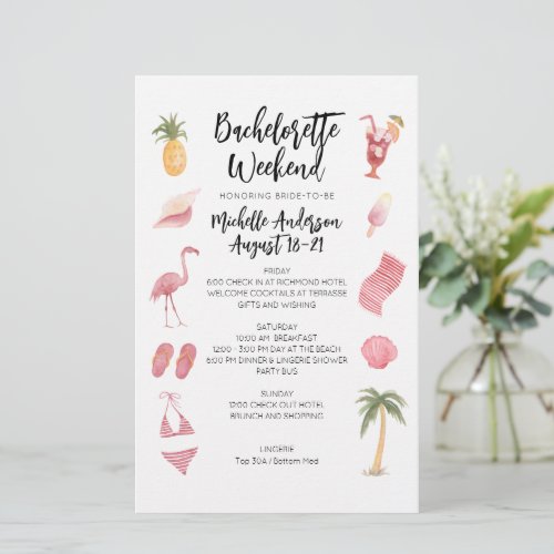 Bachelorette Weekend Itinerary Watercolor Beach