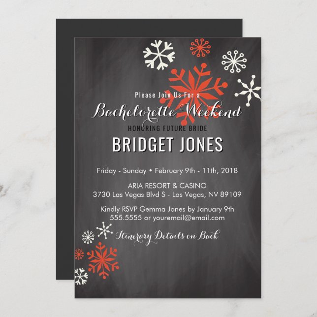 Bachelorette Weekend Itinerary Winter Chalkboard Invitation (Front/Back)