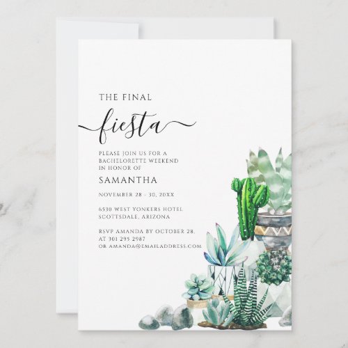 Bachelorette Weekend Party and Itinerary Cacti Invitation